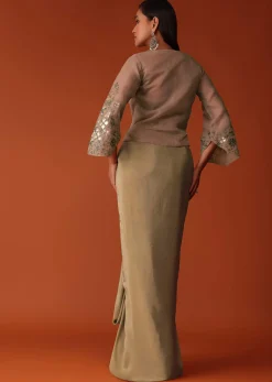 Gold Festive Dhoti Suit Set In Crepe With Foil Embroidery