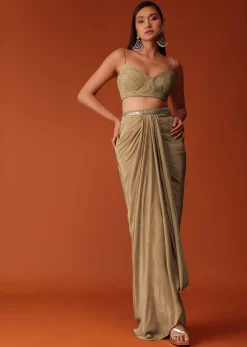 Gold Festive Dhoti Suit Set In Crepe With Foil Embroidery