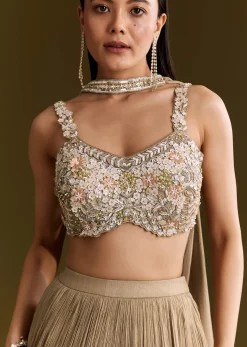 Gold French Tissue Lehenga With Sequins And Choker Dupatta