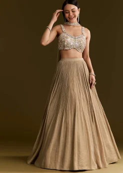 Gold French Tissue Lehenga With Sequins And Choker Dupatta