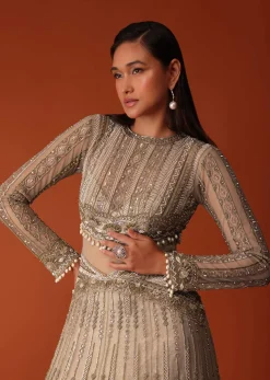 Gold Hand Embroidered Bridal Gown With Attached Cape