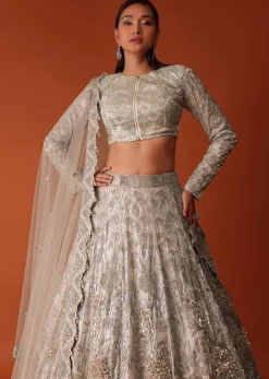 Gold Hand Embroidered Bridal Lehenga Set In Organza