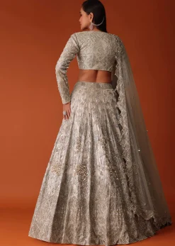 Gold Hand Embroidered Bridal Lehenga Set In Organza