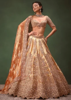 Gold Hand Embroidered Lehenga Set With Zardosi and Gold Sequence Work