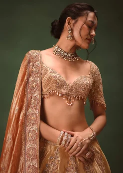 Gold Hand Embroidered Lehenga Set With Zardosi and Gold Sequence Work