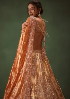 Gold Hand Embroidered Lehenga Set With Zardosi and Gold Sequence Work