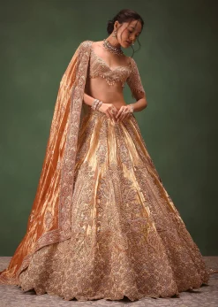 Gold Hand Embroidered Lehenga Set With Zardosi and Gold Sequence Work
