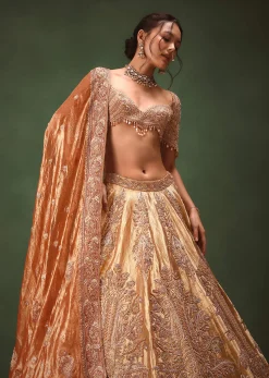 Gold Hand Embroidered Lehenga Set With Zardosi and Gold Sequence Work