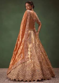 Gold Hand Embroidered Lehenga Set With Zardosi and Gold Sequence Work