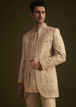 Gold Hand Embroidered Sherwani Set With Intricate Detailing