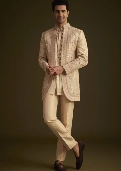 Gold Hand Embroidered Sherwani Set With Intricate Detailing