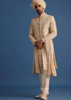 Gold Hand Embroidered Sherwani Suit