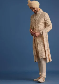 Gold Hand Embroidered Sherwani Suit