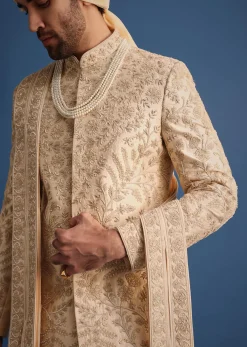 Gold Hand Embroidered Sherwani Suit