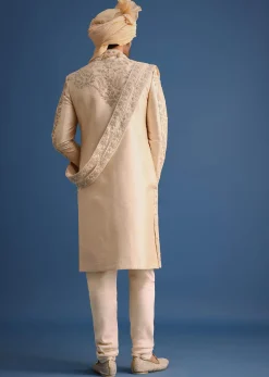 Gold Hand Embroidered Sherwani Suit