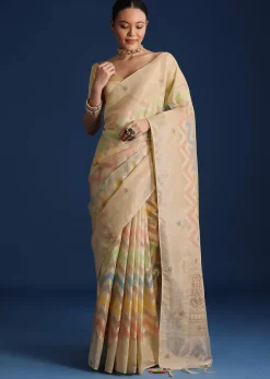 Gold Handloom Tissue Chanderi Rangkart Saree with Zardosi Work