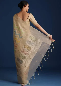 Gold Handloom Tissue Chanderi Rangkart Saree with Zardosi Work