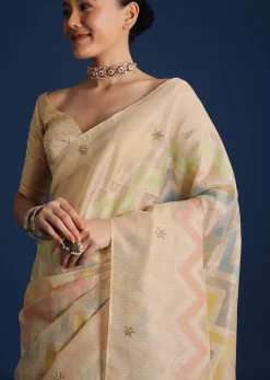 Gold Handloom Tissue Chanderi Rangkart Saree with Zardosi Work