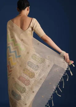 Gold Handloom Tissue Chanderi Rangkart Saree with Zardosi Work