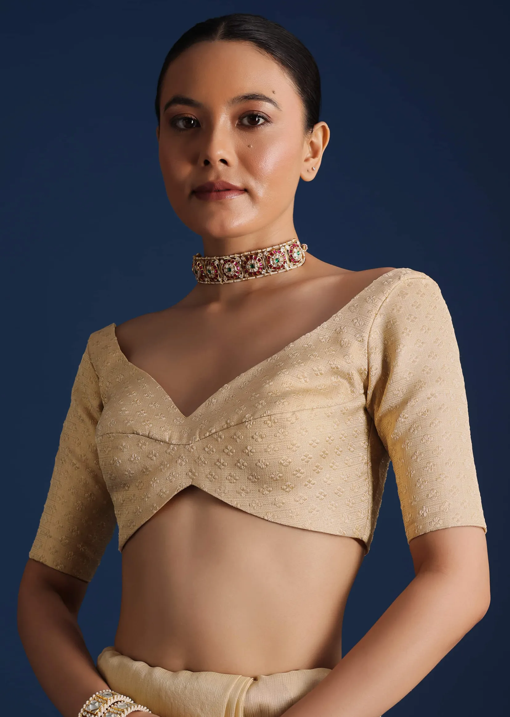 Gold Handloom Tissue Chanderi Rangkart Saree with Zardosi Work