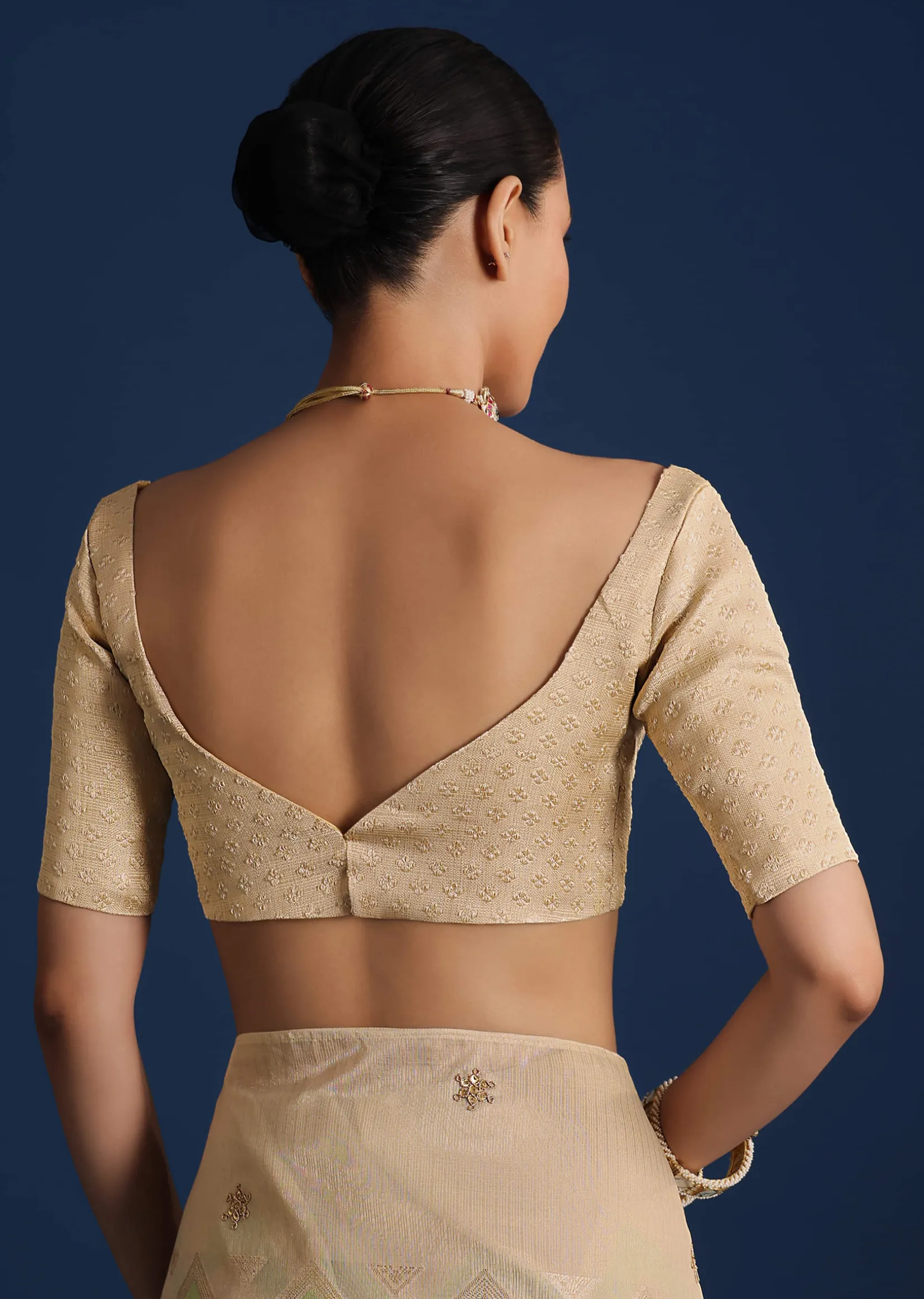 Gold Handloom Tissue Chanderi Rangkart Saree with Zardosi Work