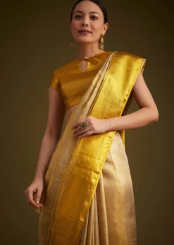 Gold Kanjivaram Silk Saree With Golden Zari Detailing