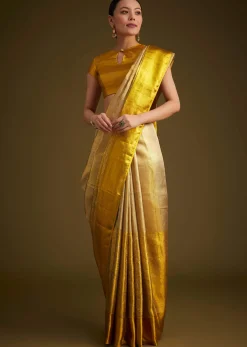 Gold Kanjivaram Silk Saree With Golden Zari Detailing