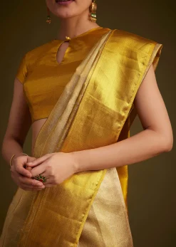 Gold Kanjivaram Silk Saree With Golden Zari Detailing