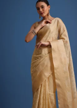 Gold Kota Cotton Resham Embroidered Saree