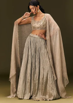 Gold Organza Lehenga Dupatta Set With Embellishments