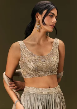 Gold Organza Lehenga Dupatta Set With Embellishments