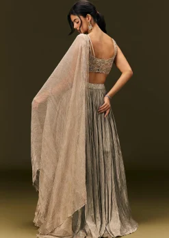 Gold Organza Lehenga Dupatta Set With Embellishments