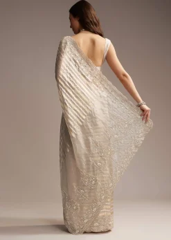 Gold Organza Saree with Cutdana and Sequins Embroidery
