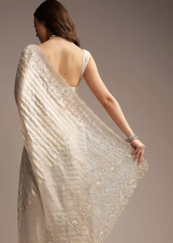 Gold Organza Saree with Cutdana and Sequins Embroidery