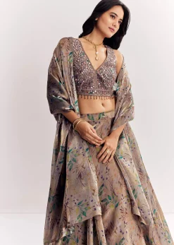 Gold Organza Tissue Lehenga Dupatta With Mirror Work Choli