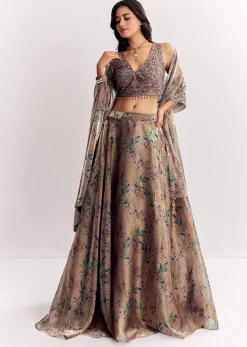 Gold Organza Tissue Lehenga Dupatta With Mirror Work Choli