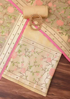 Gold Paithani Woven Silk Dress Material