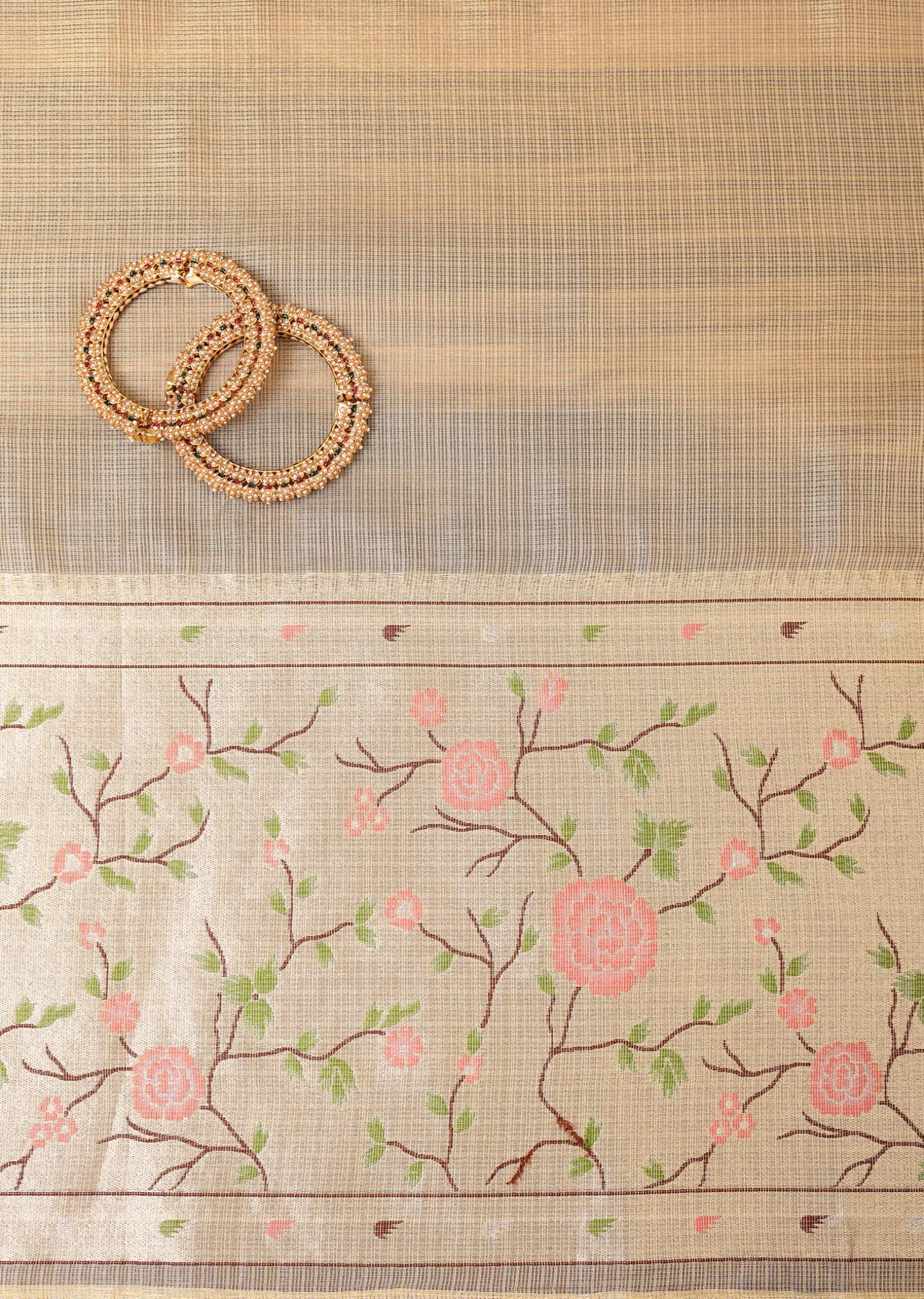 Gold Paithani Woven Silk Dress Material