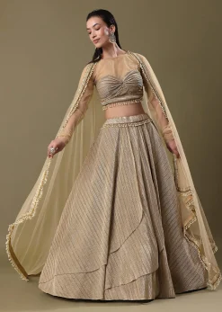 Gold Pre Pleated Lehenga With Dupatta