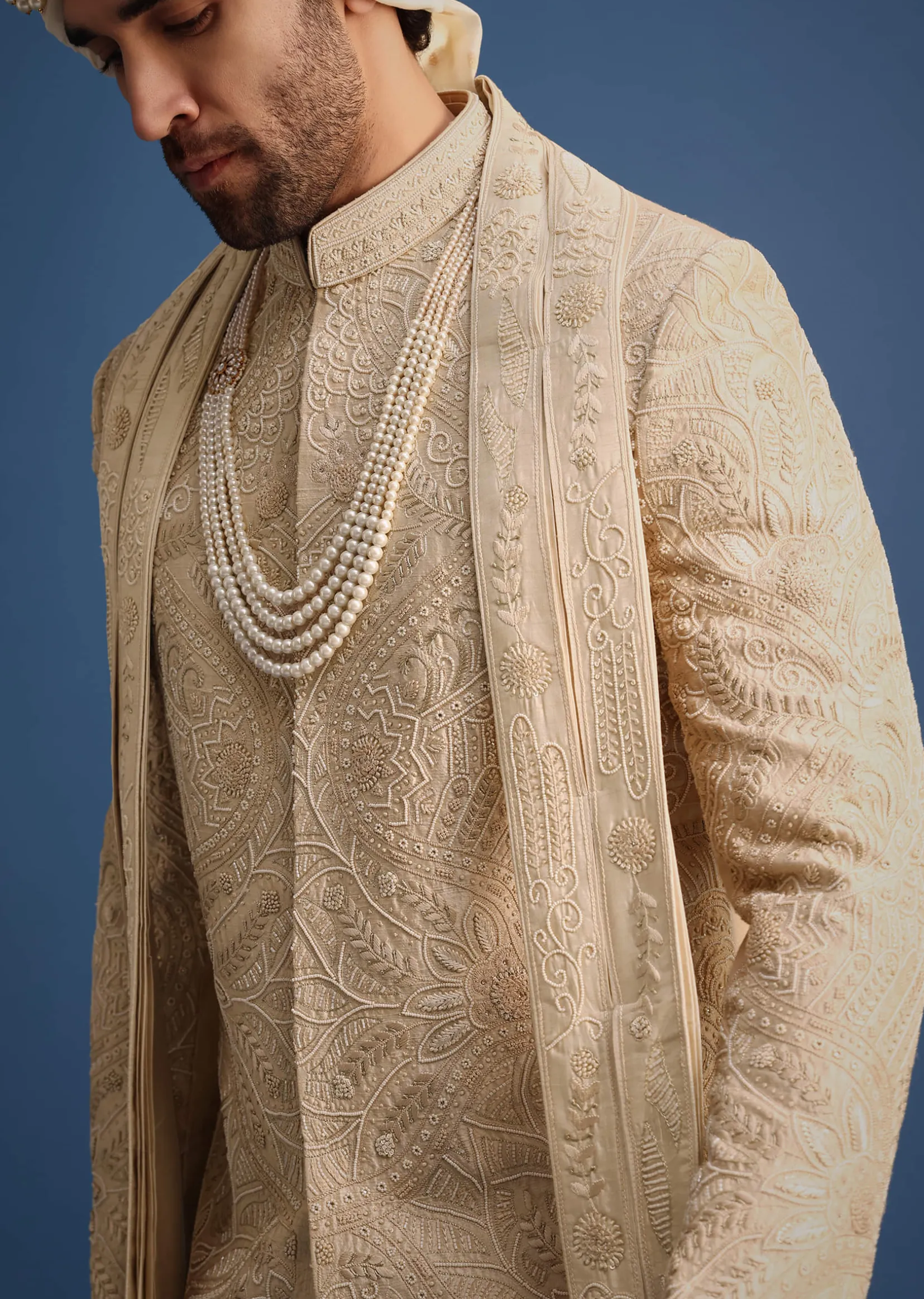 Gold Raw Silk Sherwani Suit With Hand Work