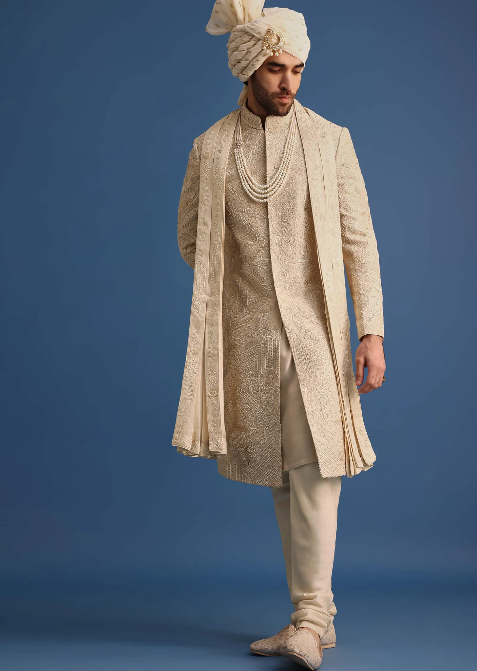 Gold Raw Silk Sherwani Suit With Hand Work