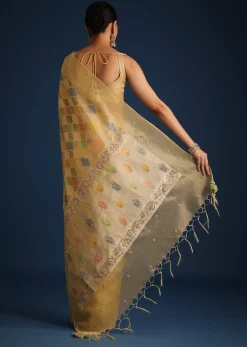 Gold Tissue Chanderi Rangkart Saree with Zardosi Work