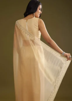 Gold Tissue Embroidered Saree With Cutwork Scallop Border