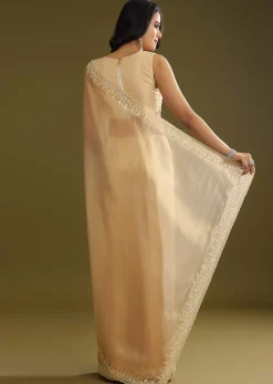 Gold Tissue Embroidered Saree With Cutwork Scallop Border