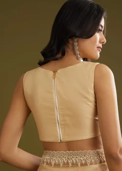 Gold Tissue Embroidered Saree With Cutwork Scallop Border