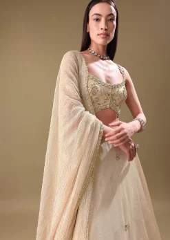 Gold Tissue Lehenga With Hand Embroidered Blouse Set