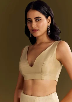 Gold Tissue Saree With Cutdana And Beads Scallop Border