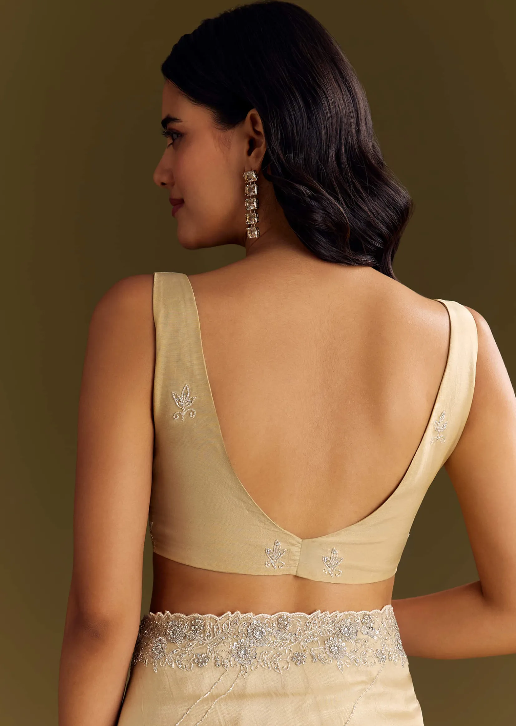 Gold Tissue Saree With Cutdana And Beads Scallop Border