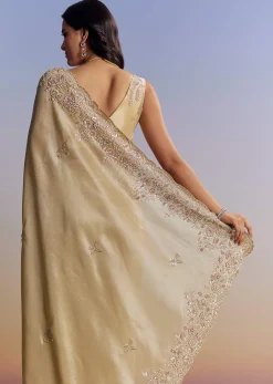 Gold Tissue Saree With Cut Dana Embroidery