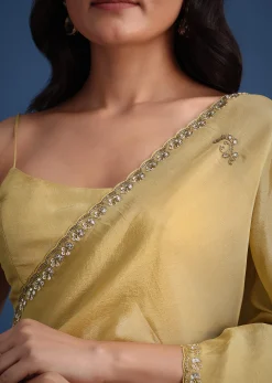 Gold Tissue Saree With Cutdana Embellished Border